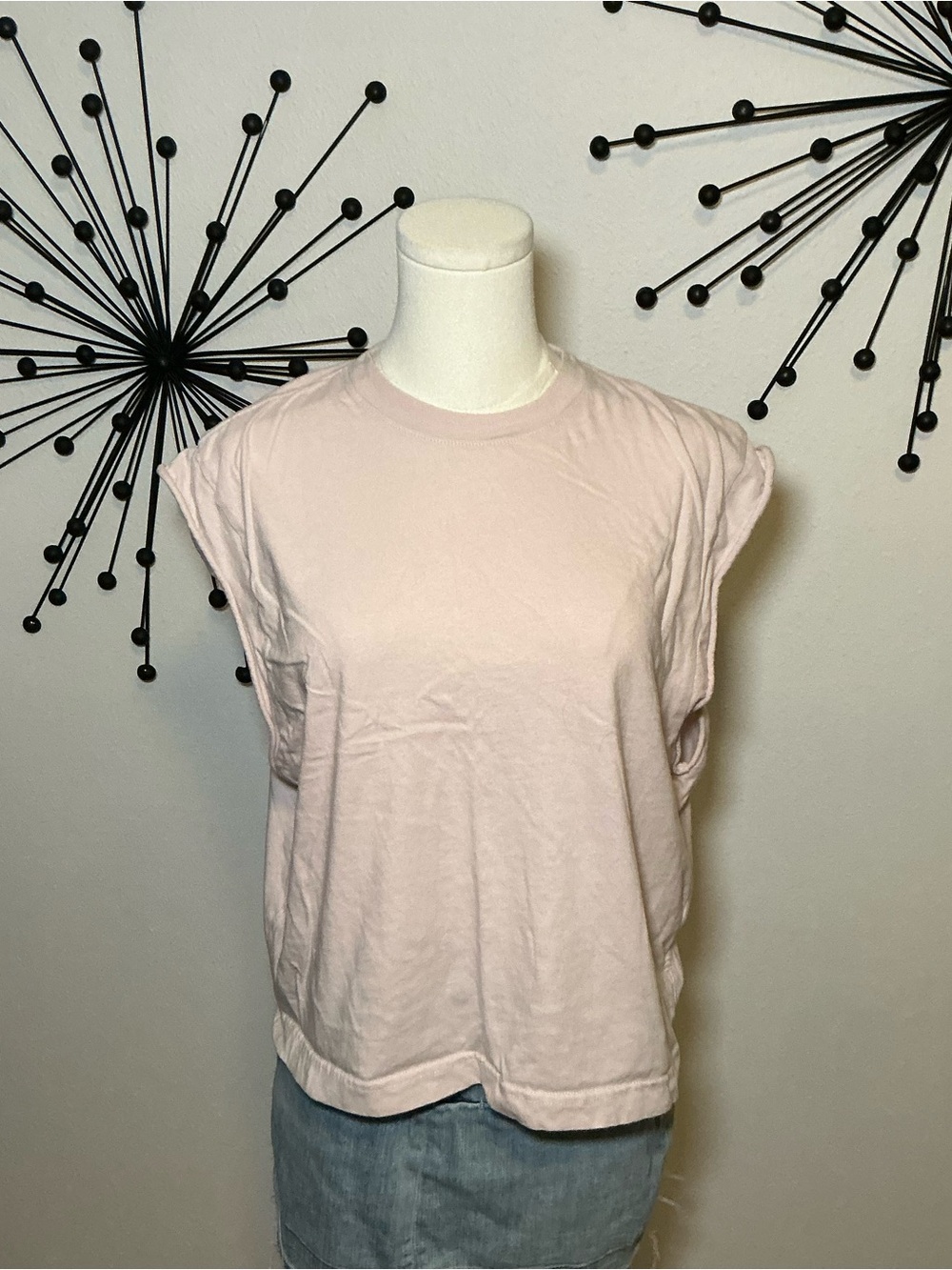 BDG Light Pink Boxy Tee Rolled Sleeve Minimalist Crop Top Size Small